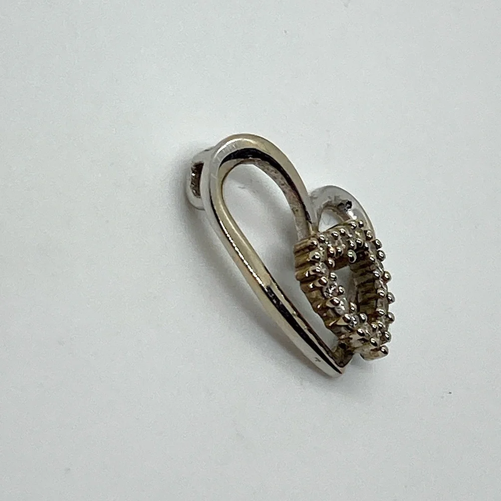 10k White Gold & Diamond Double Heart Pendant | .6” L / 1.3g - Picture 4 of 10